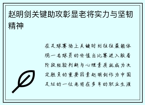 赵明剑关键助攻彰显老将实力与坚韧精神 赵明剑关键助攻彰显老将实力与坚韧精神